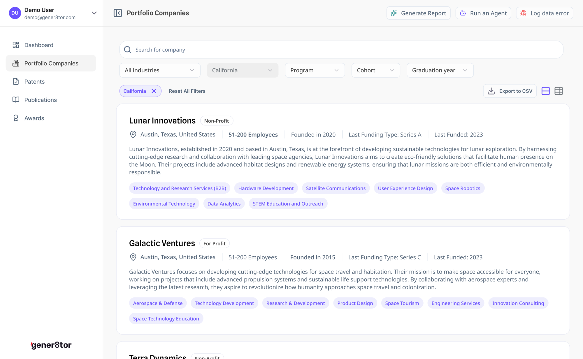 Unified, searchable view of all portfolio companies