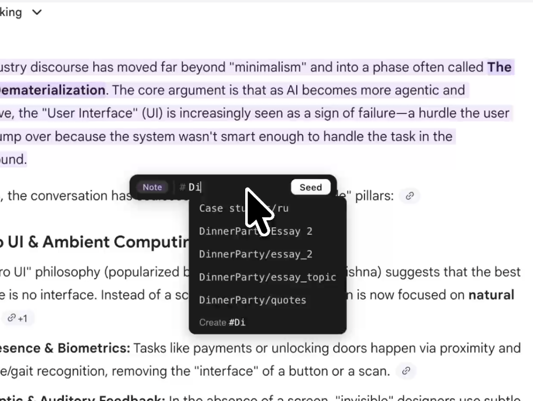 The highlight-and-tag interaction that introduces a deliberate pause